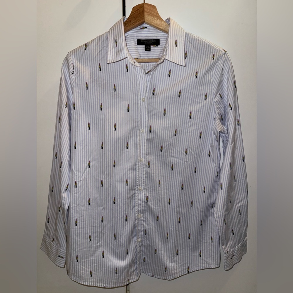 Banana Republic Button-Down Shirt Lipstick Print Cotton | M Petite